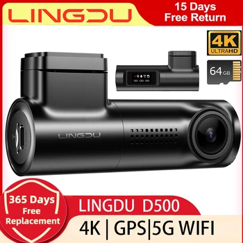 LINGDU D500 4K Dash Cam Cu 5GHz, GPS, WI-FI, Viziune de Noapte, HDR 24H Parcare Modul de Înregistrare în Buclă G-Senzor 150° cu Unghi Larg
