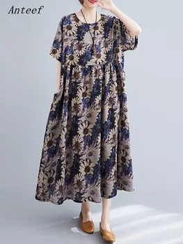 maneci scurte supradimensionate bumbac vintage florale nou în rochii pentru femei casual vrac rochie lunga de vara elegante haine 2023