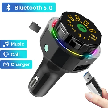 Masina MP3 Player de Muzică de Lumină Ambientală Bluetooth 5.0 Transmițător FM Hands-Free Car Kit USB, TF Card Player QC3.0 Dual USB Încărcător