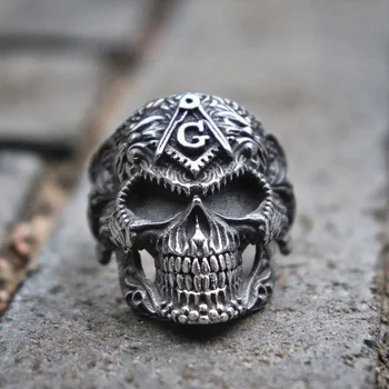 Masonic din Otel Inoxidabil Mexic Zahăr Craniu Inel Barbati Francmasoneria Motociclist Inele Gotice Punk Bijuterii