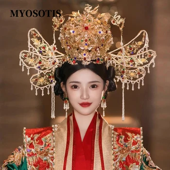 Mireasa Pălării Chinezești Hanfu Mare Phoenix Coroana Dinastiei Ming Rochie De Regina Scena Show-Nunta Accesorii De Par