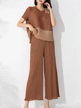 Moda casual, costumul din două piese rochie de femei 2023 vara noi contrast de culoare de top de înaltă talie pantaloni drepte