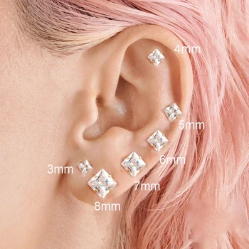 Moda din Oțel Inoxidabil Zircon CZ Piercing Cercei Pentru Femei Simplu Cristal Pătrat Ureche Stud Cercel Minimalism coreeană Bijuterii