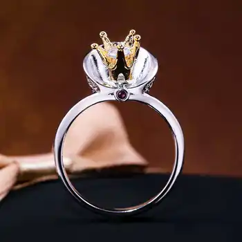 Moda Rotund Tăiat Două Ton Coroana De Nunta Inel De Logodna Argint Bijuterii De Culoare