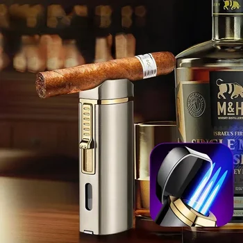 Noi, de Lux, Bricheta Lanterna Metal Direct cu Jet de Butan Brichetă Accesorii de Fumat Rece Trabucuri Punch Cadouri pentru Bărbați