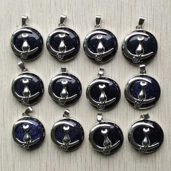 Noua moda albastru de piatră de nisip moon cat aliaj metalic farmece Pandantive pentru colier bijuterii accesorii de marcare en-gros 12buc/lot
