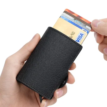 Noul Automată Pop-up Card Bag PU Metal Aluminiu Caz Card Maneca RFID Card Titular de Card de Credit Cazul Monede Portofel