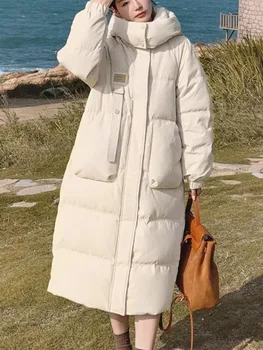 Noul Hanorac De Iarnă Haină Lungă Femei Solide De Cald Îngroșa Jos Strat De Bumbac De Moda Hanorac Cu Gluga Puffer Vânt Zăpadă Palton