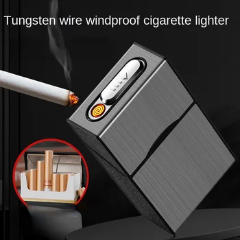 Personalizate Și Creative Windproof de Încărcare USB Sârmă de Tungsten Bricheta Cutie de Țigări fără flacără Electric Bobina de Bricheta Cadouri pentru Barbati