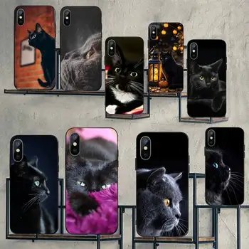 Pisica neagră Telefon Caz Pentru iphone 11 12 13 14 x xs xr pro max mini plus băieți fete acoperi