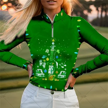 Primavara Toamna cu Maneca Lunga Verde Golf Polo Shirt pentru femeie Respirabil Rapid Uscat de Tenis, teren de Golf Tricou Top