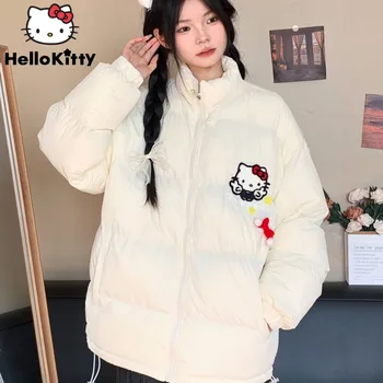 Sanrio Hello Kitty Toamna Iarna Dulce Căptușit Jacheta Femei Stil Coreean De Bumbac Moale Haină Y2k Haine De Moda Cardigan Cu Fermoar De Sus