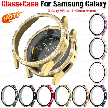 Sticla+Caz Pentru Samsung Galaxy Watch 6 40mm 44mm Ecran protector+Bling Diamant PC-ul bara de protecție Galaxy watch 6 Caz Acoperire Accesorii