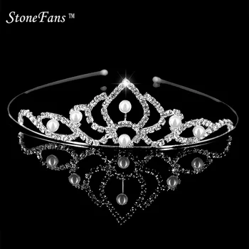 StoneFans Ornamente De Păr Clipuri De Nunta Stras Tiara Pentru Copii Pearl Bentițe Benzi Diademe Și Coroane Mirese Fete 59