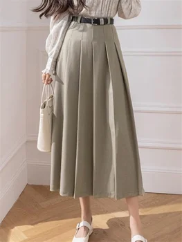 Talie mare pentru Femei Vintage Fuste Plisate cu Centură Primavara-Vara Stil coreean la Modă Fuste in forma de Feminin 2023 Noi