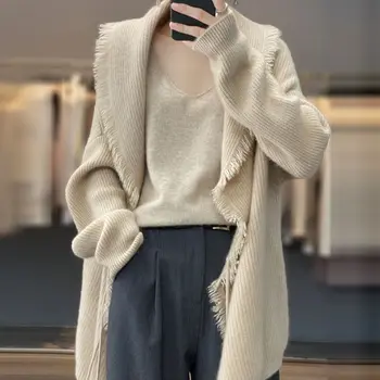 Topuri tricot pentru Femei V-neck Cardigan Lung femeii Pulover Y2k Moda Coreea de Vânzare Toamna Iarna 2023 90 de Epocă coreean de Lux