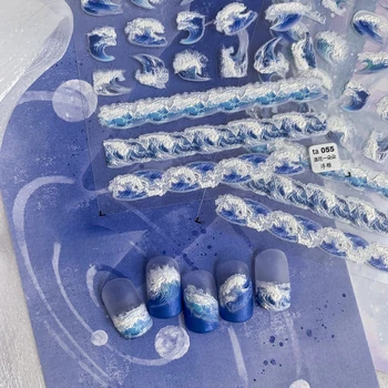 Valuri de Design 5D Moale Relief Reliefuri Auto-Adeziv pentru Unghii Autocolante Violet Albastru Meduze Shell Ocean 3D Manichiura Decalcomanii