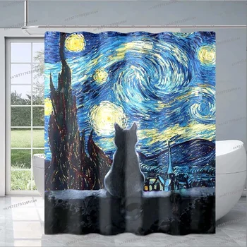 Van Gogh Noaptea Înstelată Artă Model Perdea de Duș pentru Adulti Copil Baie Retro Decorative Perdea de Duș Cadou Rafinat