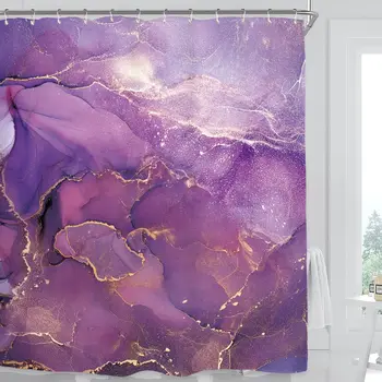 Violet Fir de Aur Marmură Abstract Perdea de Dus Elegant lavanda Aur Texturate Perdea de Baie Material Impermeabil Decorative