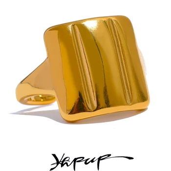 Yhpup Pătrat din Oțel Inoxidabil Geometrice Vintage Inel Deschise pentru Femei de Metal PVD Culoare de Aur 18K Placat cu Minimalist Bijuterii Charms
