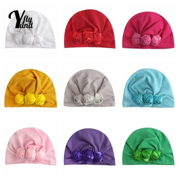 Yundfly 18.5*12 CM Moale, Confortabil pentru Copii Fete Turban Pălărie de Culoare Solidă Flori de Trandafir Copil Beanie Capace Copii, articole pentru acoperirea capului Foto elemente de Recuzită