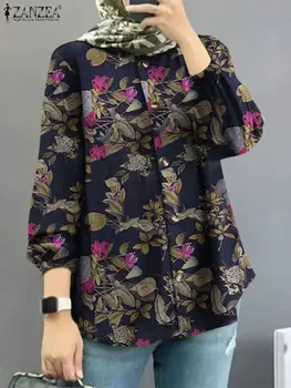 ZANZEA Femei Boem Maneca Lunga Musulman Topuri de Epocă Florale Imprimate Bluza Turcia Caftan IsIamic Îmbrăcăminte Casual Cămașă de Lucru