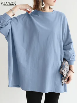 ZANZEA Femei Maneca Lunga Bluze 2023 Toamna Simplu Largi Gât Rotund Pulover Casual Bluza Vrac coreean Jersey Top Supradimensionat