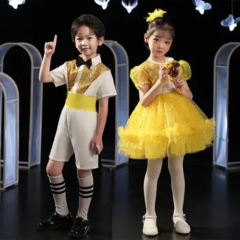Îmbrăcăminte pentru copii Pengpeng Fire Printesa Rochie de Grădiniță Cor de Performanță holografic